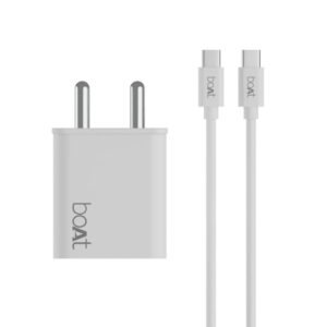 boAt WCDV 22.5W Dual Port Charger with 22.5W Power Delivery Support & 18W Quick Charge 3.0, Type C to Type C Cable(White)