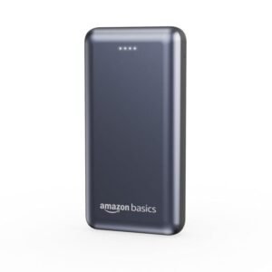 Amazon Basics 20000 mAh Power Bank | 22.5W Fast Charging | Dual Output & Input | Charge 3 Devices (Metallic Blue)