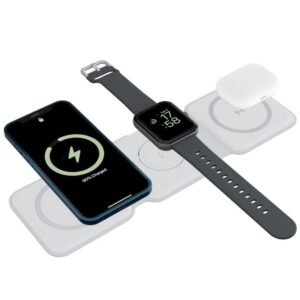 Ambrane 3-in-1 Wireless Charger with 20W , Wide Compatibility (AeroSync Tripad, White)