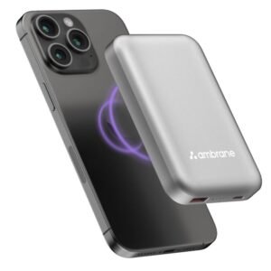Ambrane MagSafe Wireless 10000mAh Fast Charging Power Bank, Strong Magnet, (Aerosync Snap, Silver)