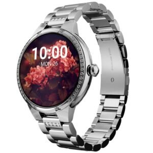 CrossBeats Diva 1.28” Stylish Smart Watch for Women with Stone Studded Bezel| Amoled Display | (Silver)