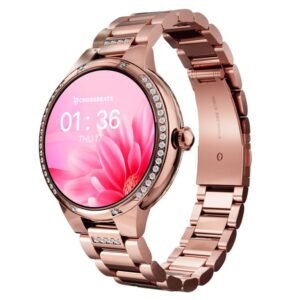 CrossBeats Diva 1.28” Stylish Smart Watch for Women with Stone Studded Bezel| Amoled Display | (Rose Gold)